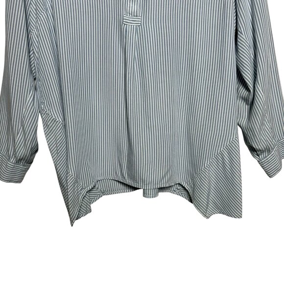 J.Jill Womens Blue White Stripe Roll Tab Sleeve Blouse Sz Large Coastal Preppy - Picture 4 of 12